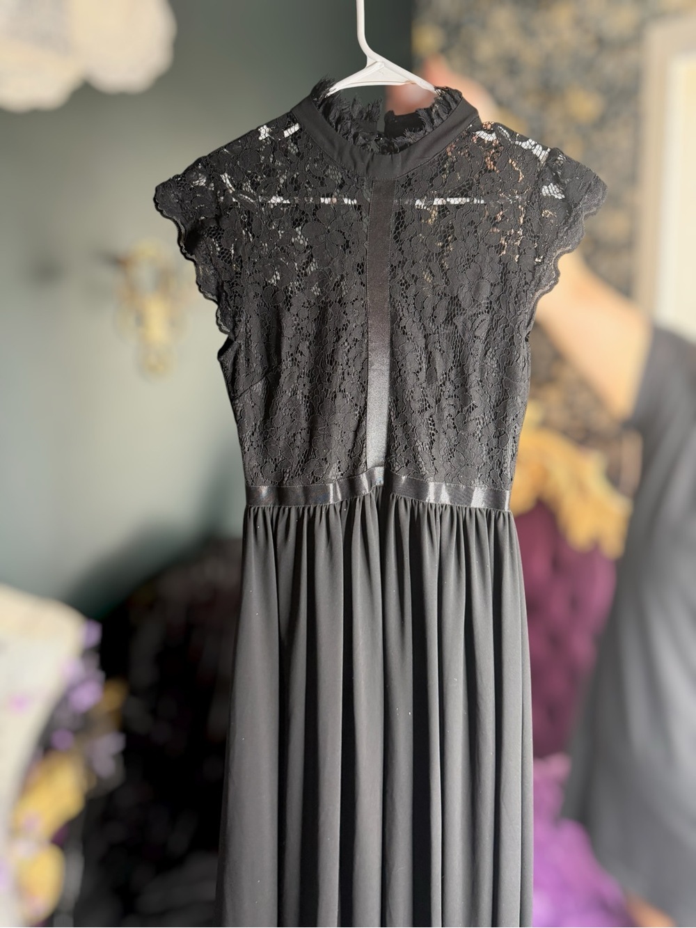 Miusol Black Lace High-Neck Midi Dress goth witchy lace